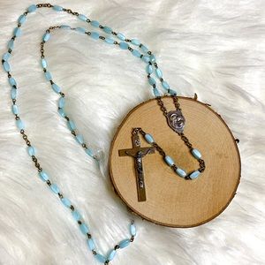 Blessed Vintage Italian Rosary Blue Bead Cross